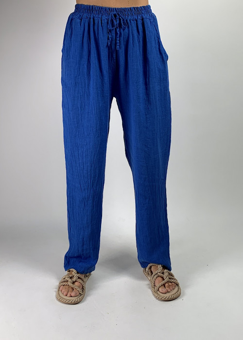 Синие електрик льняные брюки талия резинка итальянского бренда Dixie