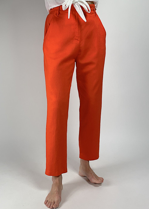 Льняные брюки оранжевый, итальянский бренд Dixie