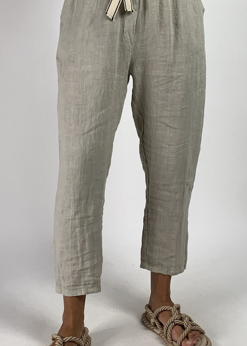 Сірі лляні брюки з кишенями пояс резинка італійського бренду Motel