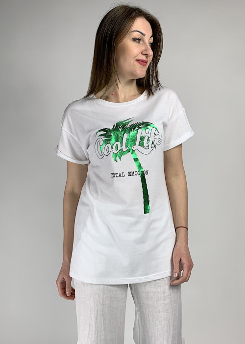 Белая хлопковая футболка с принтом пальмы, итальянского бренда Dixie