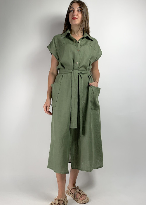 Літня лляна сукня  з поясом та кишенями італійського бренду Dixie