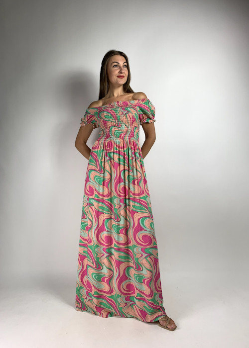 Легка довга бавовняна сукня з яскравим абстрактним малюнком італійського бренду No-Na