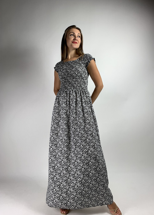 Длинное чёрно-белое хлопковое платье в мелкий цветочек итальянского бренда  No-Na
