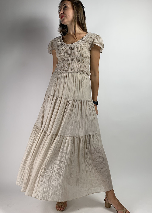 Длинное платье с открытой спиной бежевое итальянского бренда No-Na