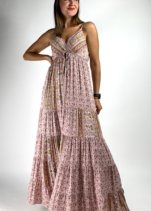 Тонка котонова літня довга сукня на тонких брітелях в рожевому відтинку італійського бренду Dixie