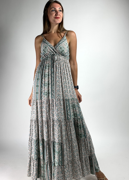 Тонка довга літня сукня з квітковим принтом на тонких брітелях італійського бренду Dixie