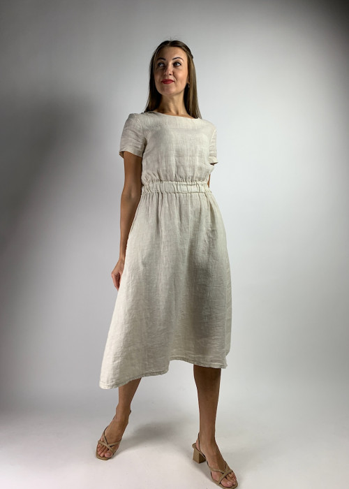 Бежевое льняное платье на талии резинка итальянского бренда No-Na