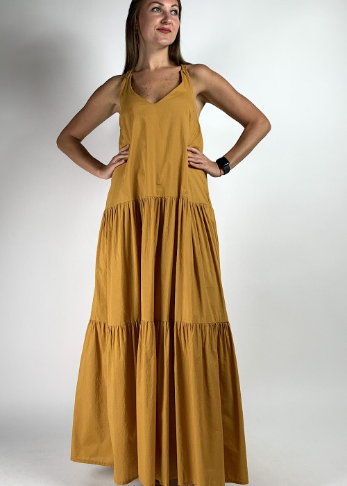 Шафранова котонова літня довга сукня з відкритою спиною італійського бренду Dixie