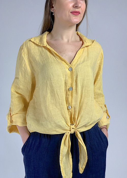 Желтая льняная рубашка с пуговицами итальянского бренда Motel
