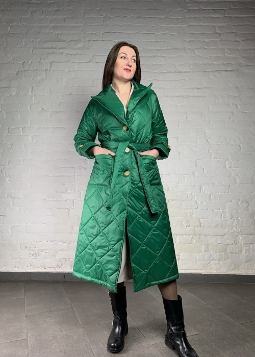 Зелене стьобане пальто з поясом No-Na