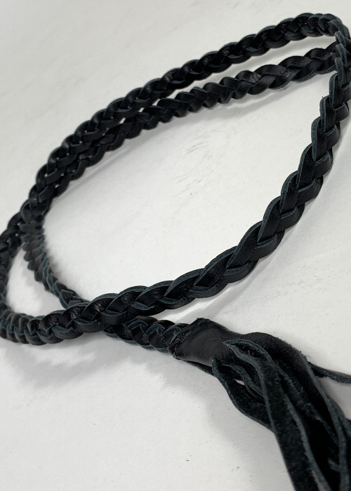 Чорний шкіряний плетений пояс італійського бренду Dixie