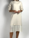 Трикотажна сукня довжини міді з фатіновою вставкою бежевого кольору італійського бренду No-Na