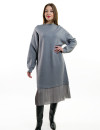 Сіра трикотажна сукня довжини міді з фатіновою вставкою італійського бренду No-Na