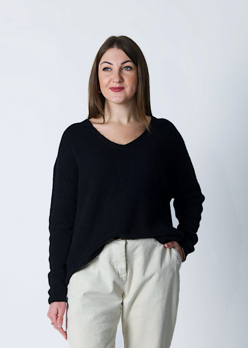 Чорний светр з шерстю лани та альпаки італійського бренду No-Na
