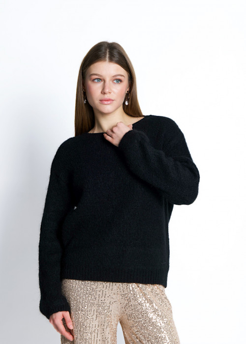 Чорний теплий светр з дитячим мохером та вовною лани італійського бренду No-Na