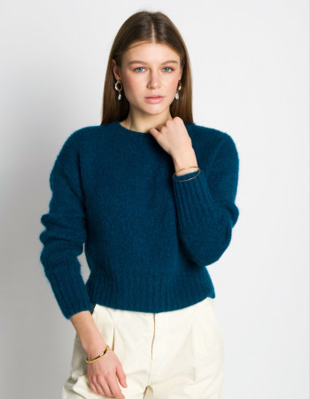 Синий теплый свитер с мохером и шерстью с круглым вырезом итальянского бренда No-Na