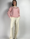 Віскозний молочно-рожевий трикотажний костюм брюки з джемпером в горизонтальну смужку італійського бренду No-Na