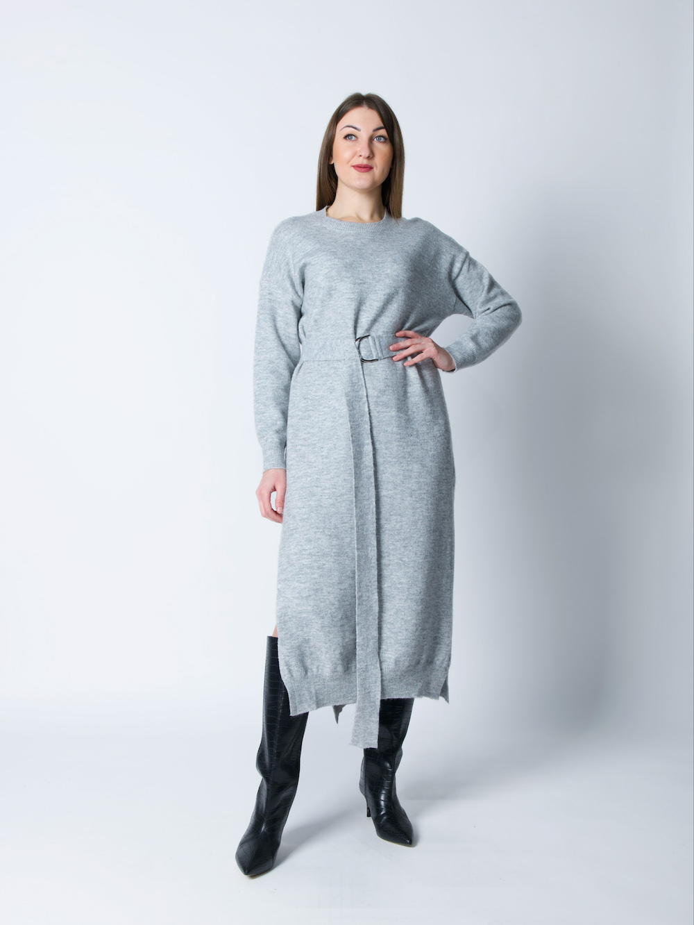 Тепла сукня з розрізами сірого кольору з вовною італійського бренду  J-Clair