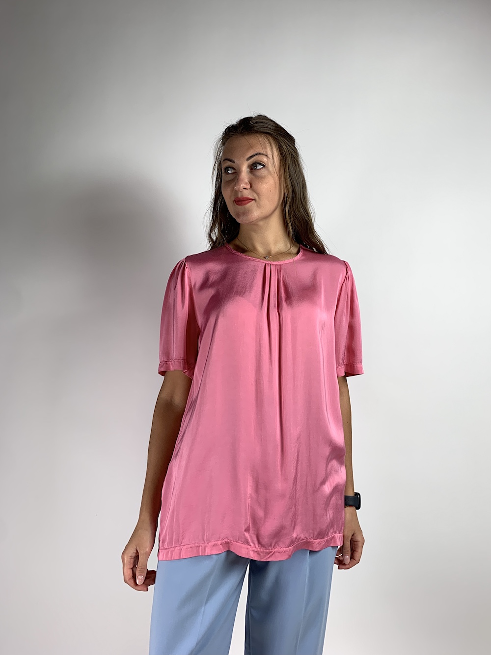 Віскозна рожева блуза з рукавчиками італійського бренду Dixie