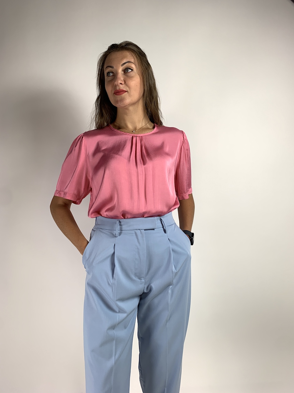 Віскозна рожева блуза з рукавчиками італійського бренду Dixie