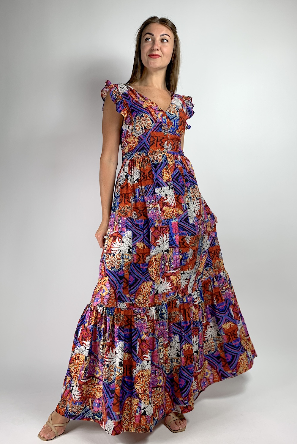 Яскрава віскозна літня максі сукня з відкритою спиною італійського бренду Dixie