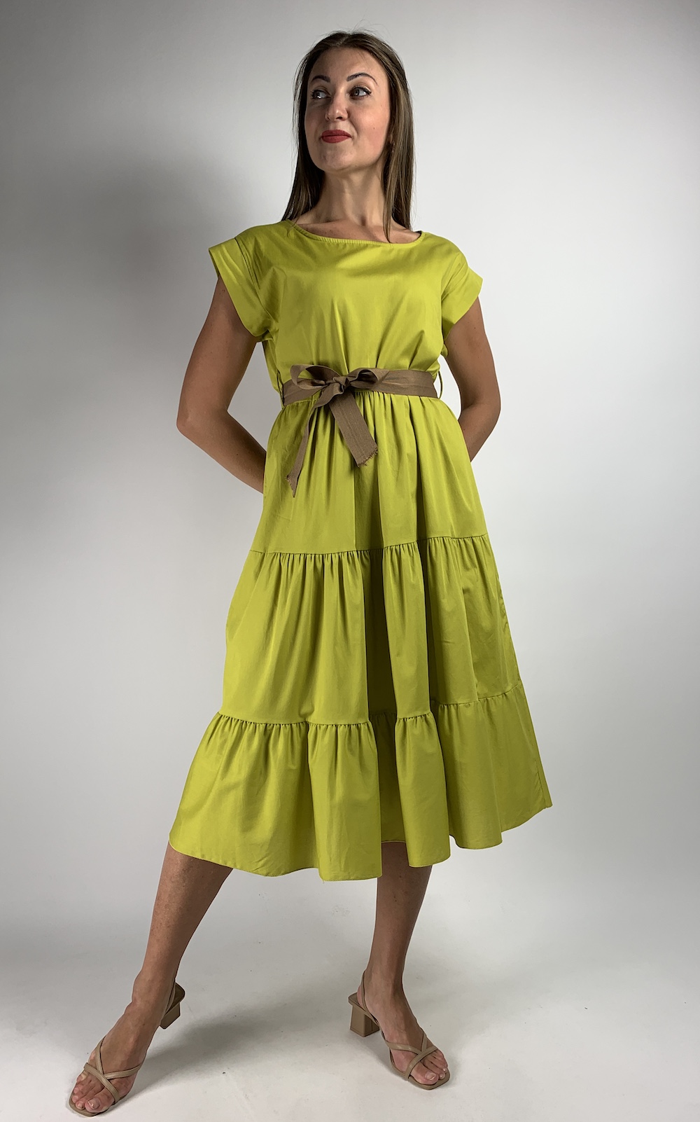 Тонка бавовняна сукня довжини міді лаймового кольору  італійського бренду No-Na