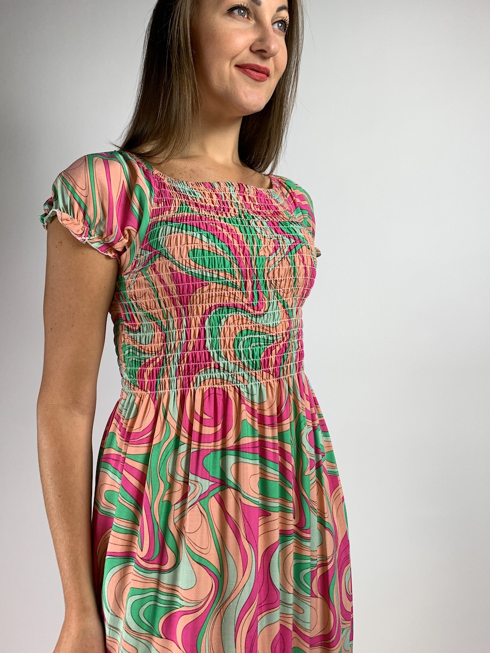 Легка довга бавовняна сукня з яскравим абстрактним малюнком італійського бренду No-Na