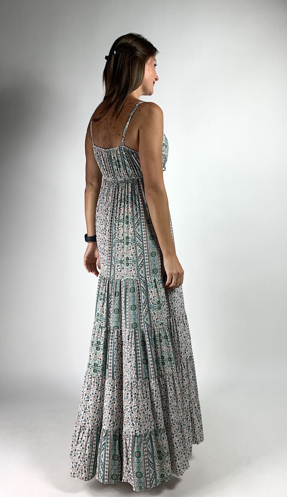Тонка довга літня сукня з квітковим принтом на тонких брітелях італійського бренду Dixie