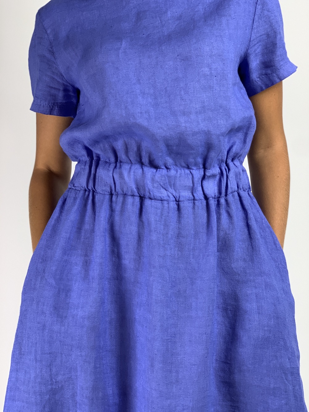 Синя лляна сукня на талії резинка з кишенями італійського бренду  No-Na
