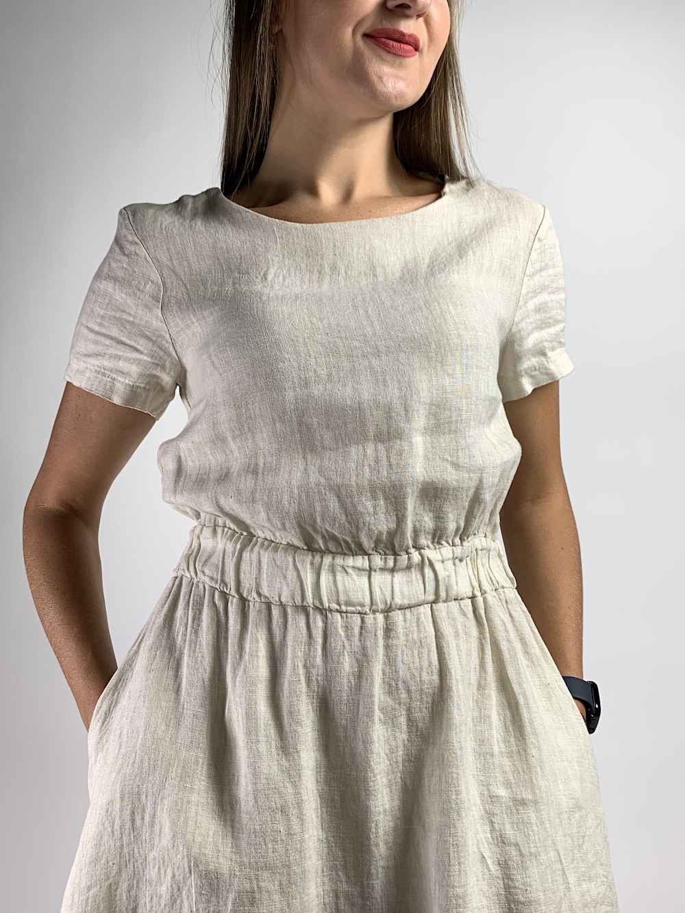 Лляна бежева сукня на талії резинка італійського бренду No-Na