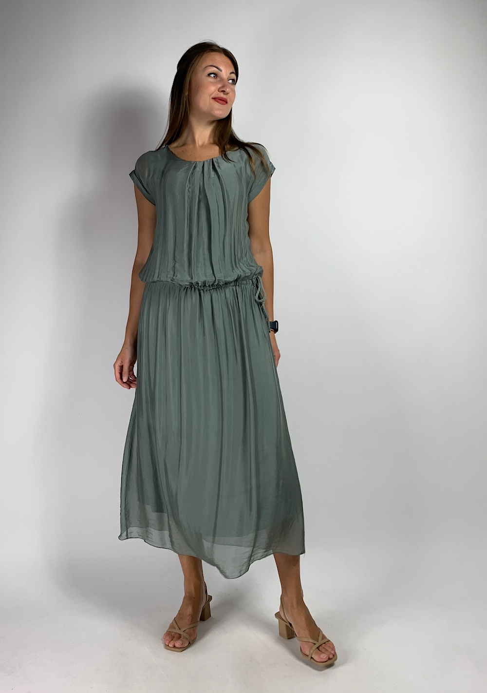 Шовкова легка літня сукня оливкового кольору італійського бренду Joleen