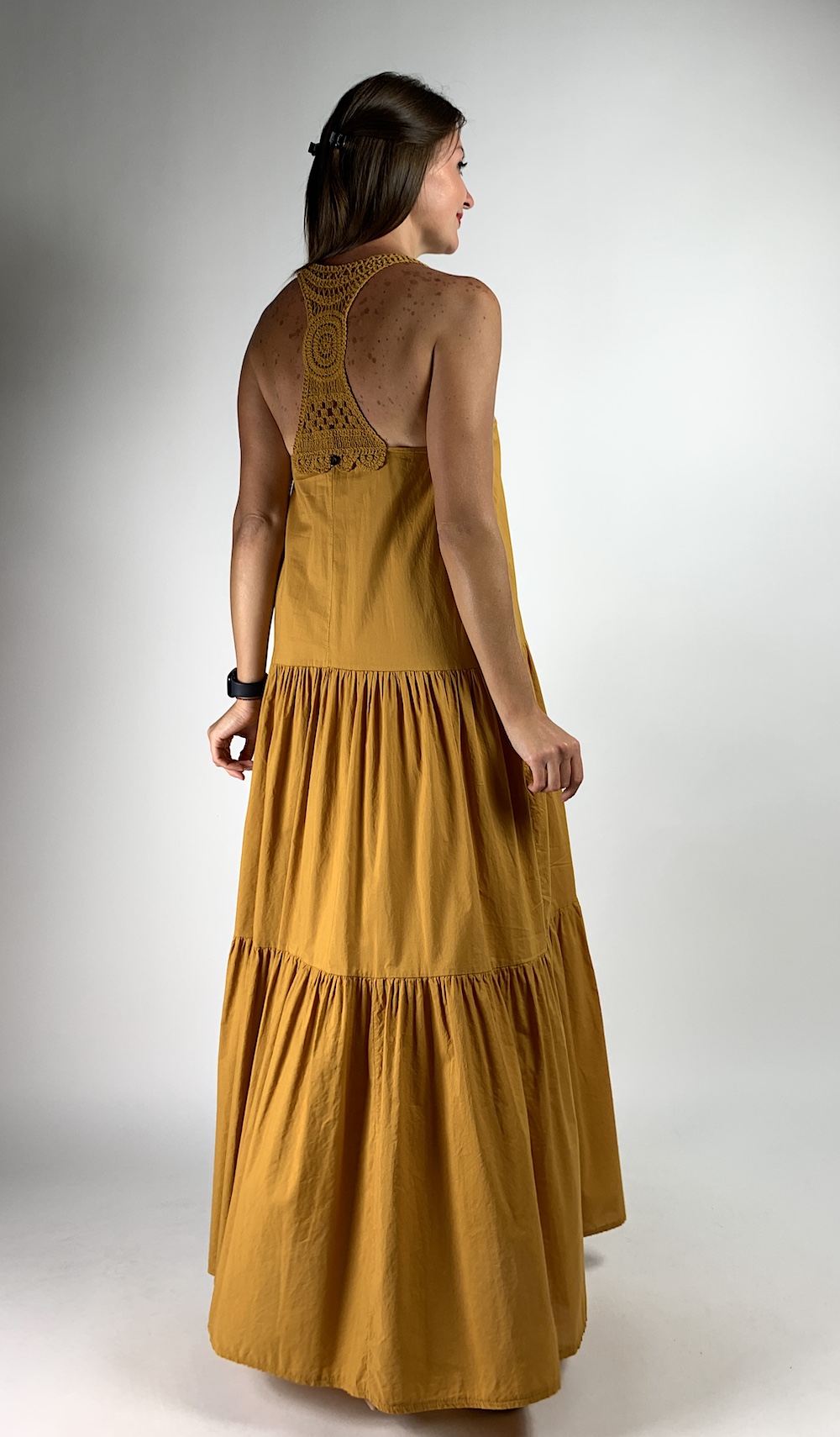 Шафранова котонова літня довга сукня з відкритою спиною італійського бренду Dixie