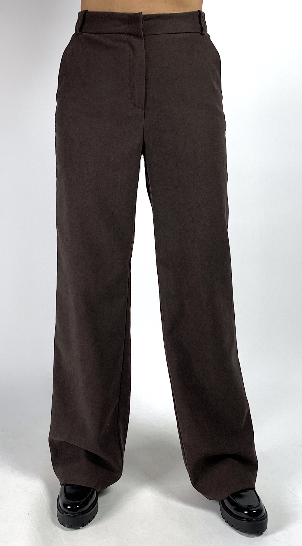 Коричневі брюки палаццо з кишенями італійського бренду Dixie