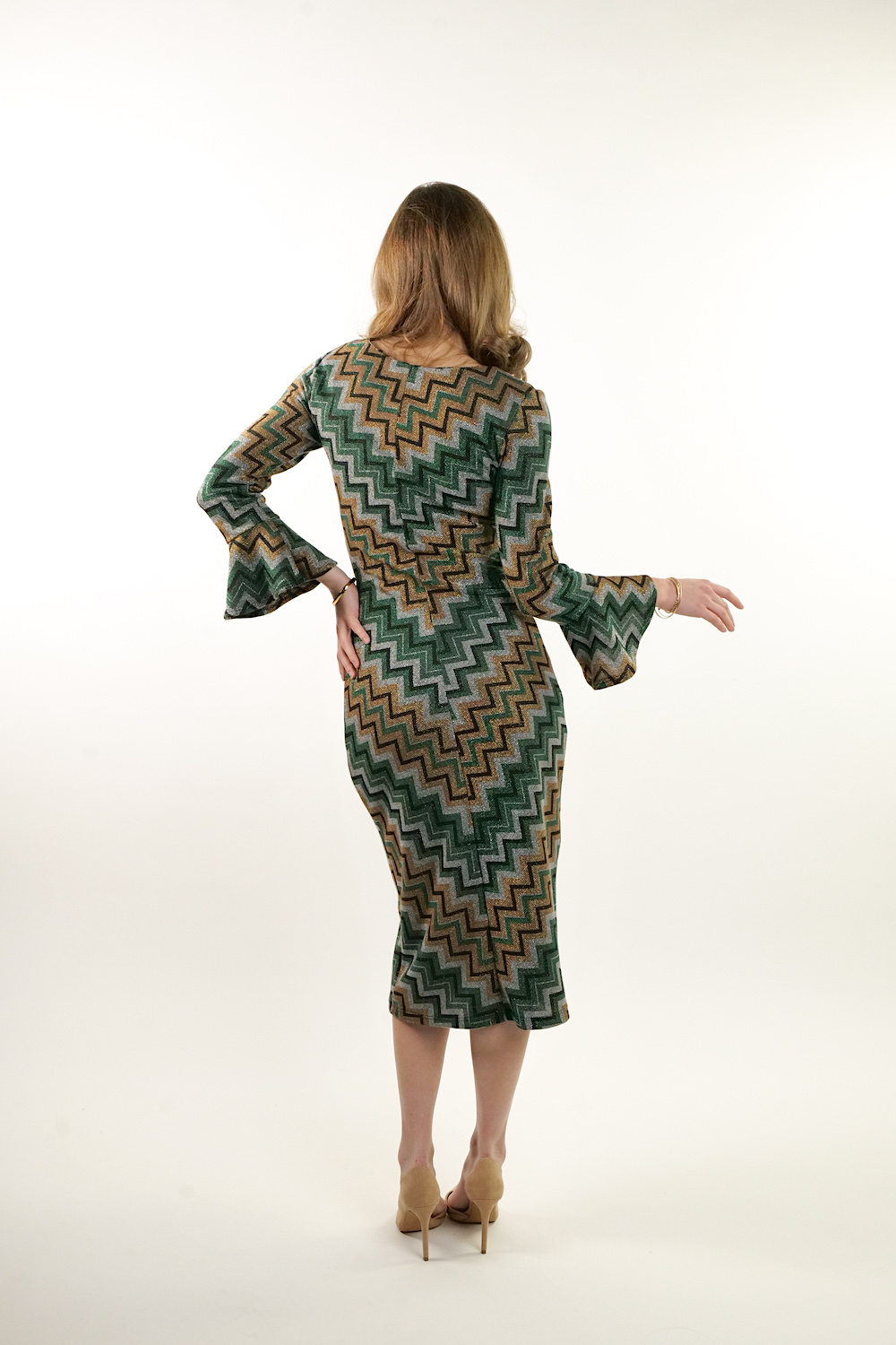 Зелена сукня міді з геометричним малюнком італійського бренду Rinascimento
