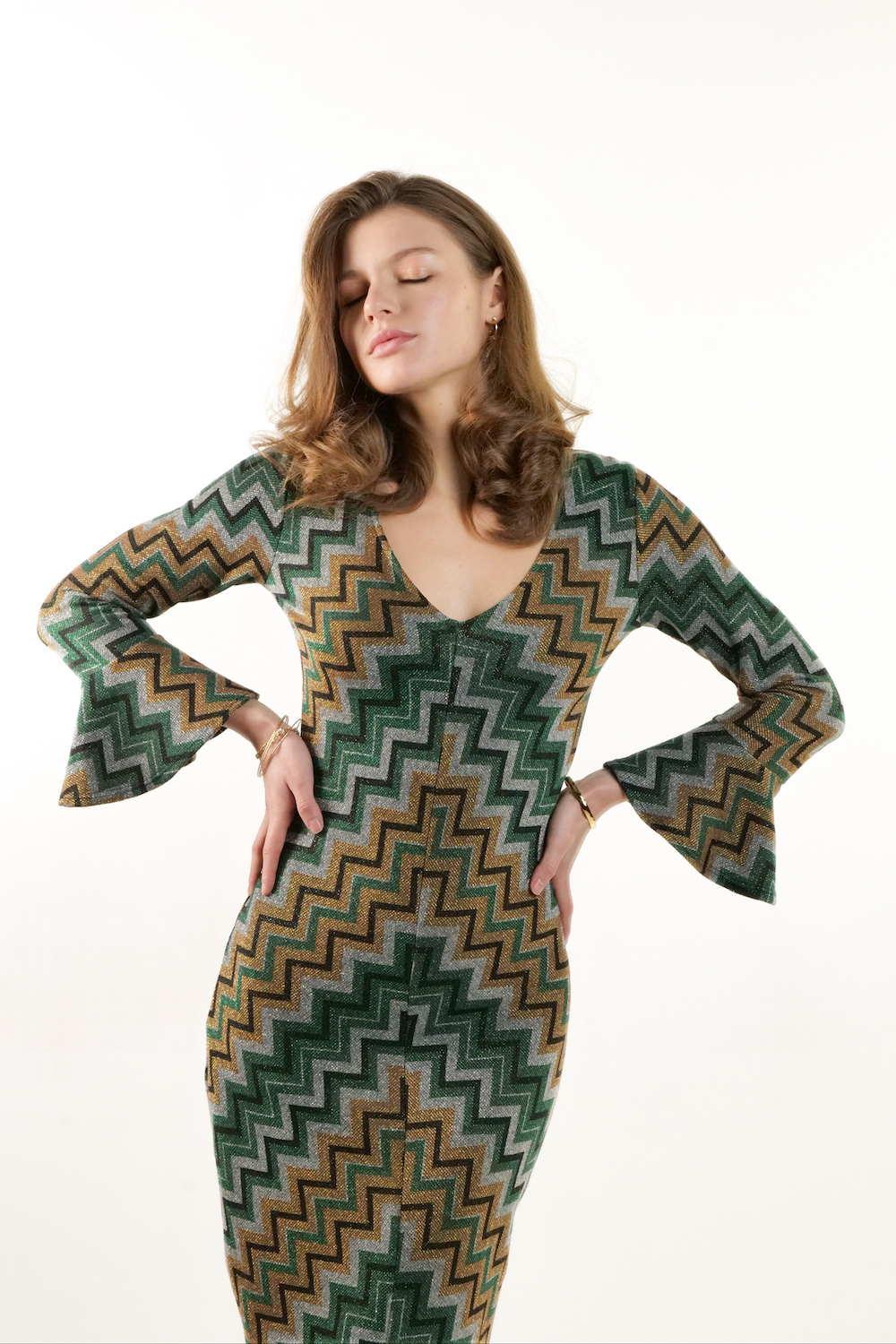 Зелена сукня міді з геометричним малюнком італійського бренду Rinascimento