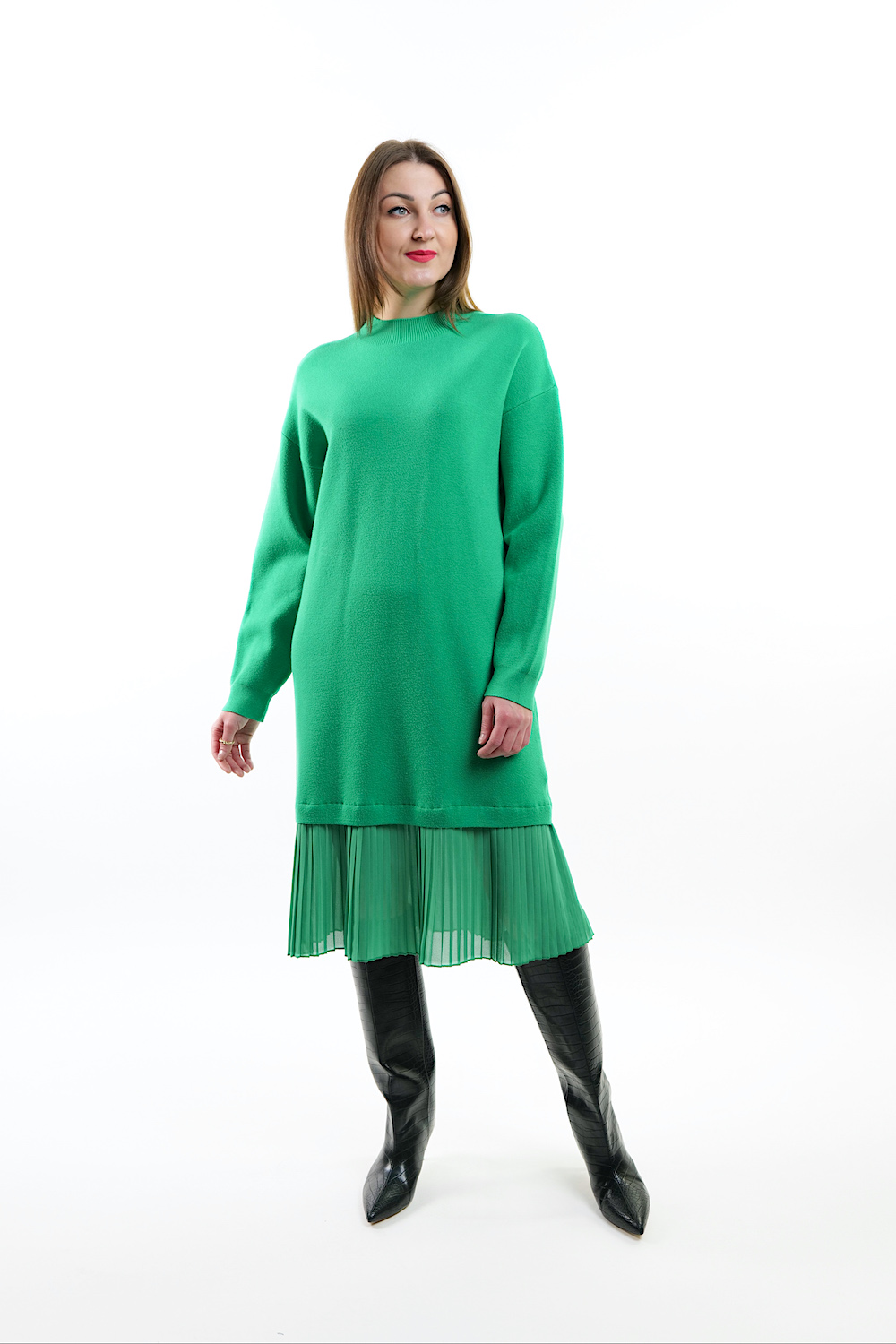 Зелена сукня довжини міді з фатіновою вставкою італійського бренду No-Na