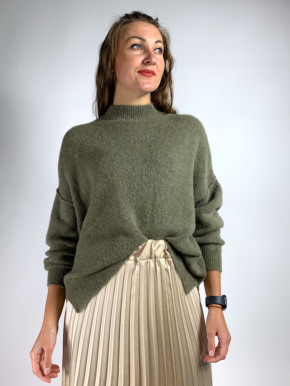Зелений теплий светр з вовною лани та альпаки італійського бренду No-Na