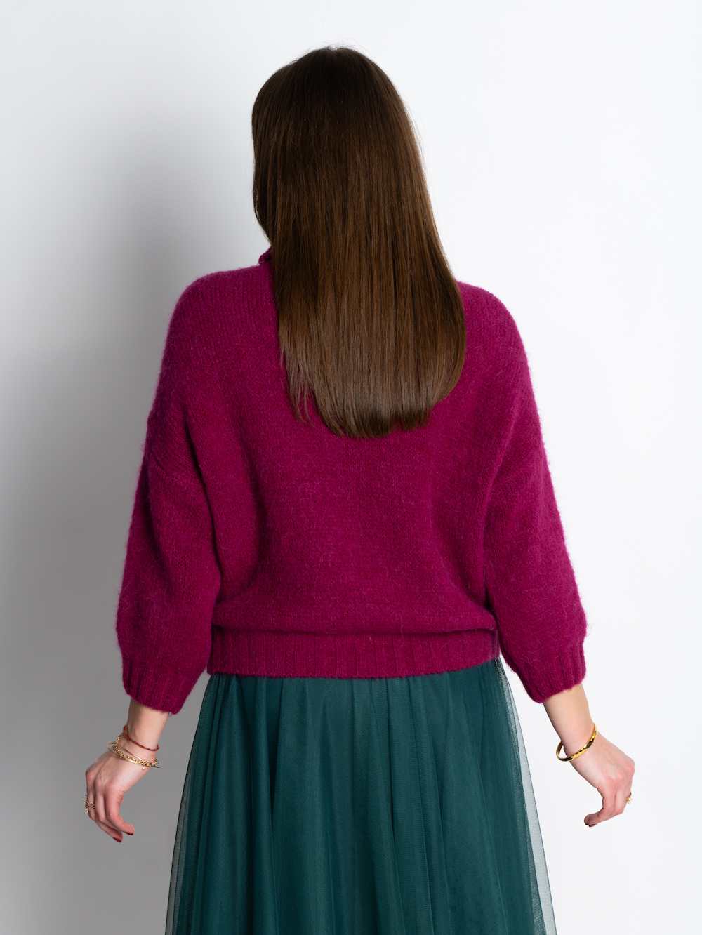 Мохеровий светр з горлом ягідного кольору італійського бренду No-Na