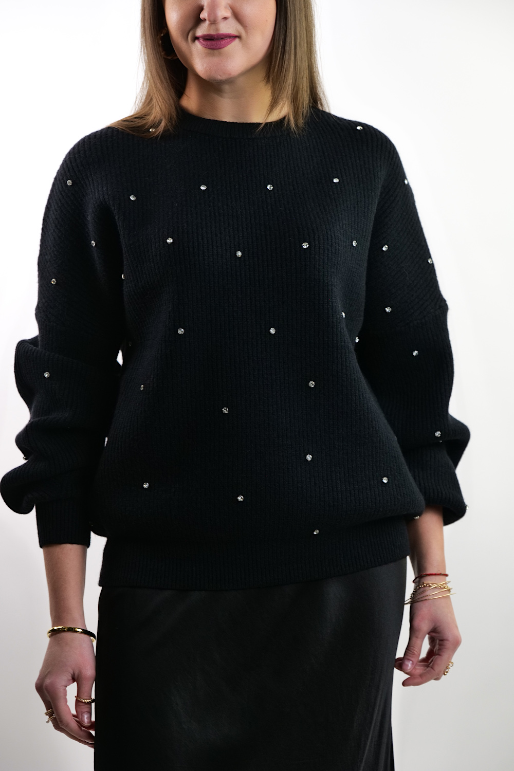 Чорний светр з кришталиками сваровські італійського бренду  Motel