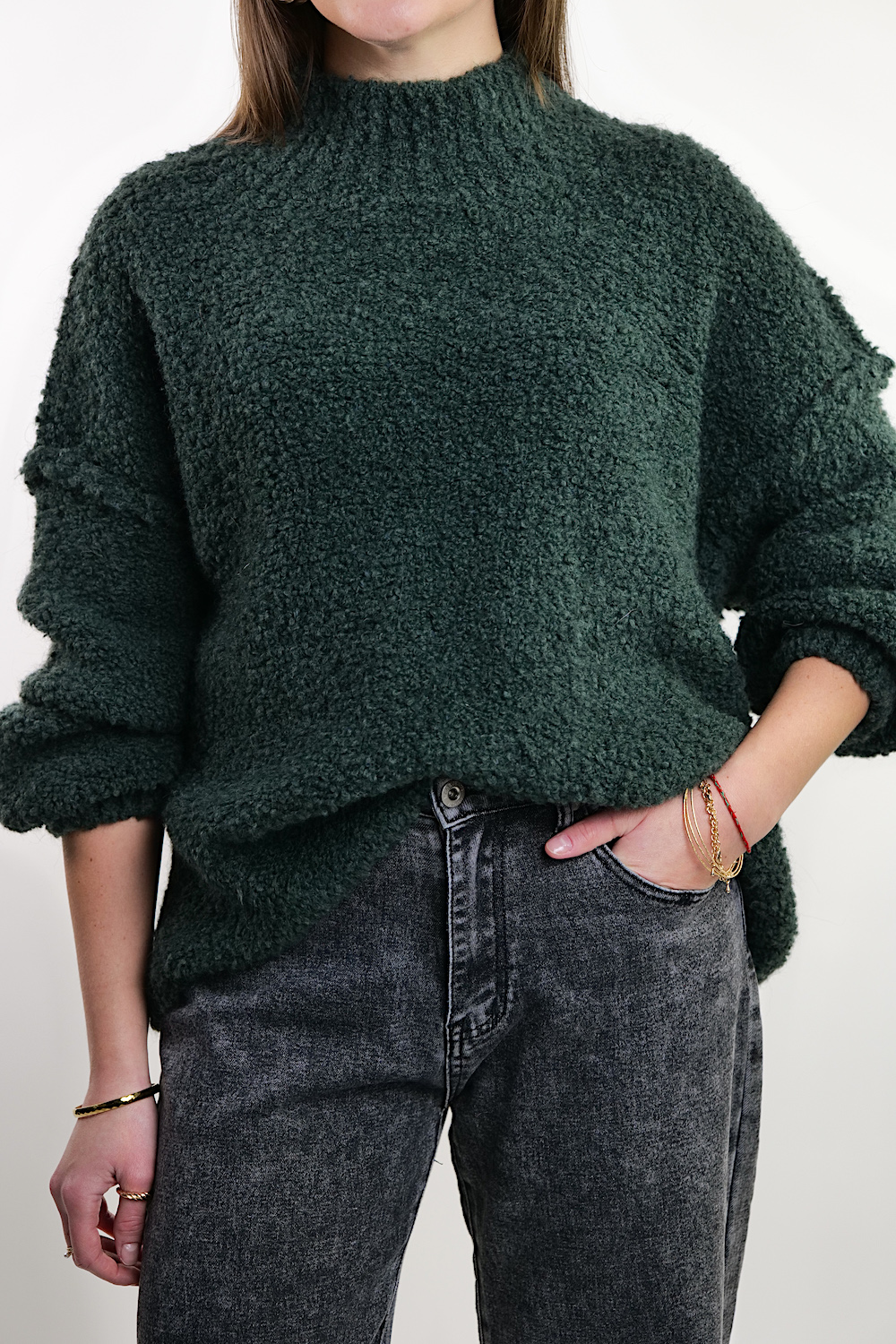 Зелений букльований светр комір стойка італійського бренду No-Na