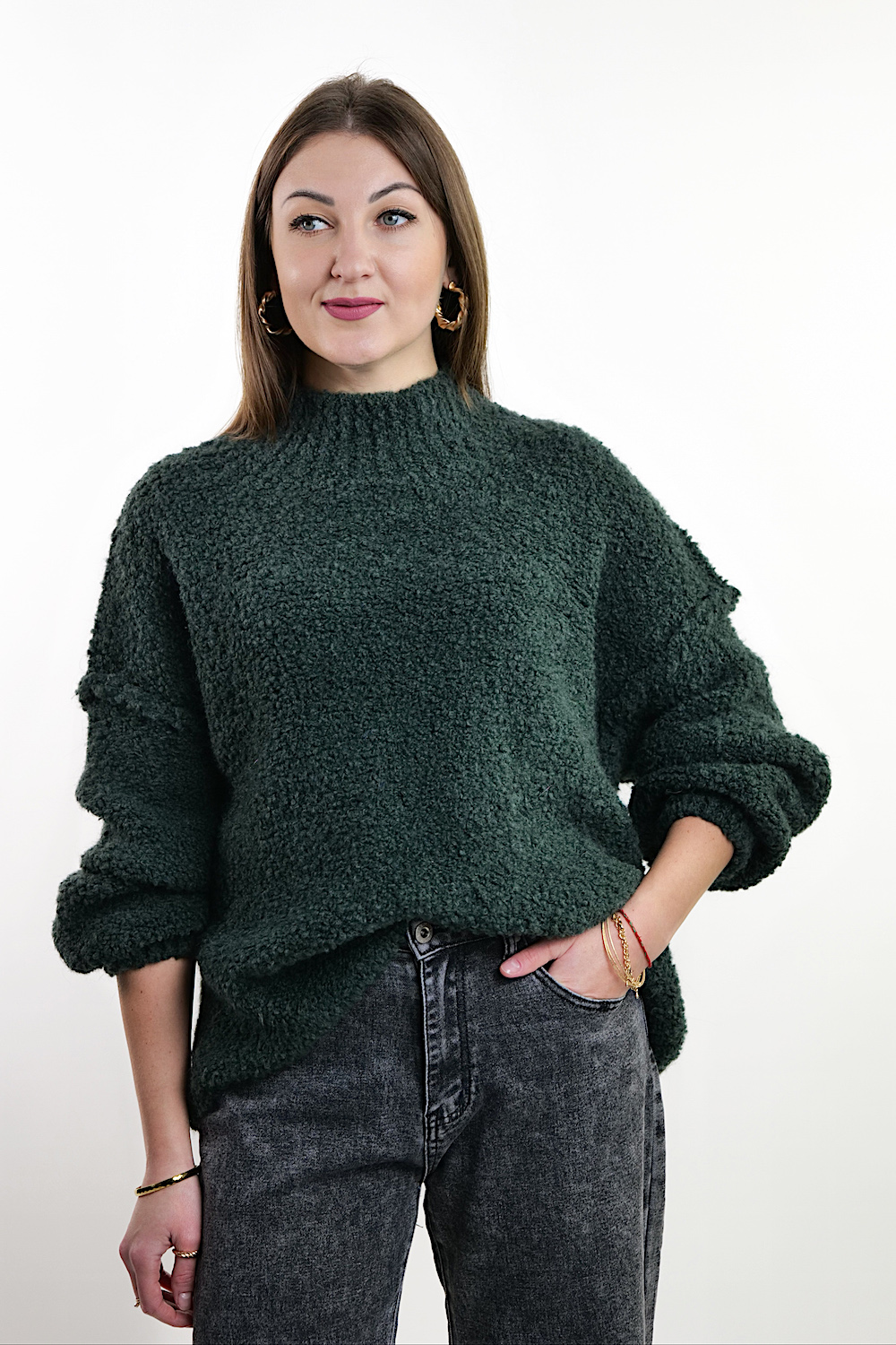Зелений букльований светр комір стойка італійського бренду No-Na