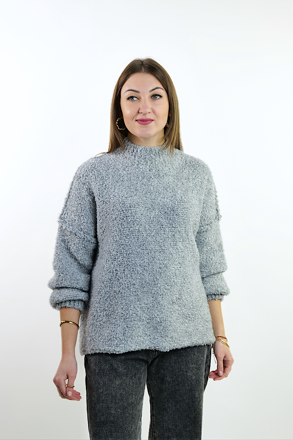 Сірий букльований светр комір стойка італійського бренду No-Na