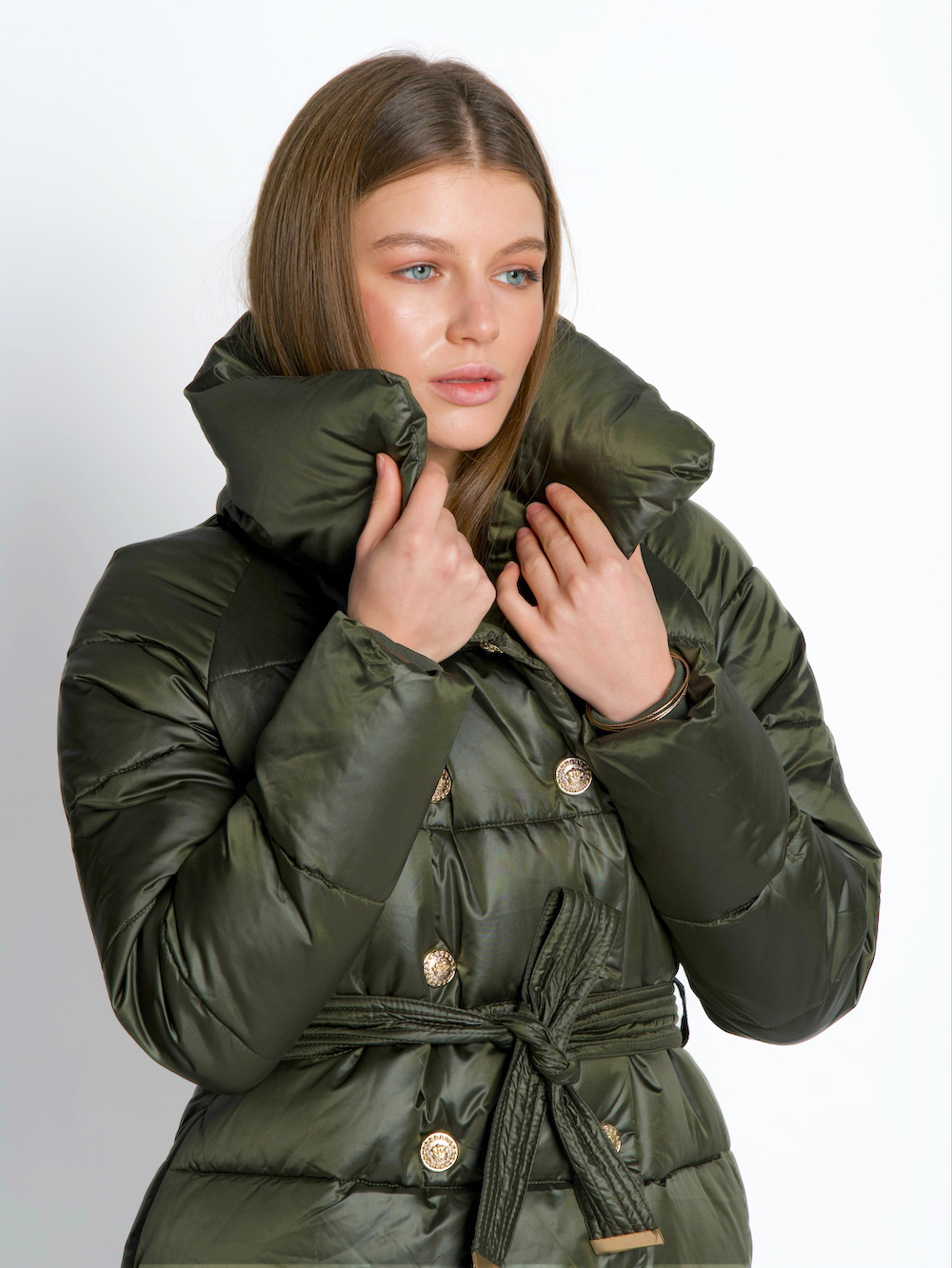Зелене стьобане пальто з кишенями італійського бренду Dixie