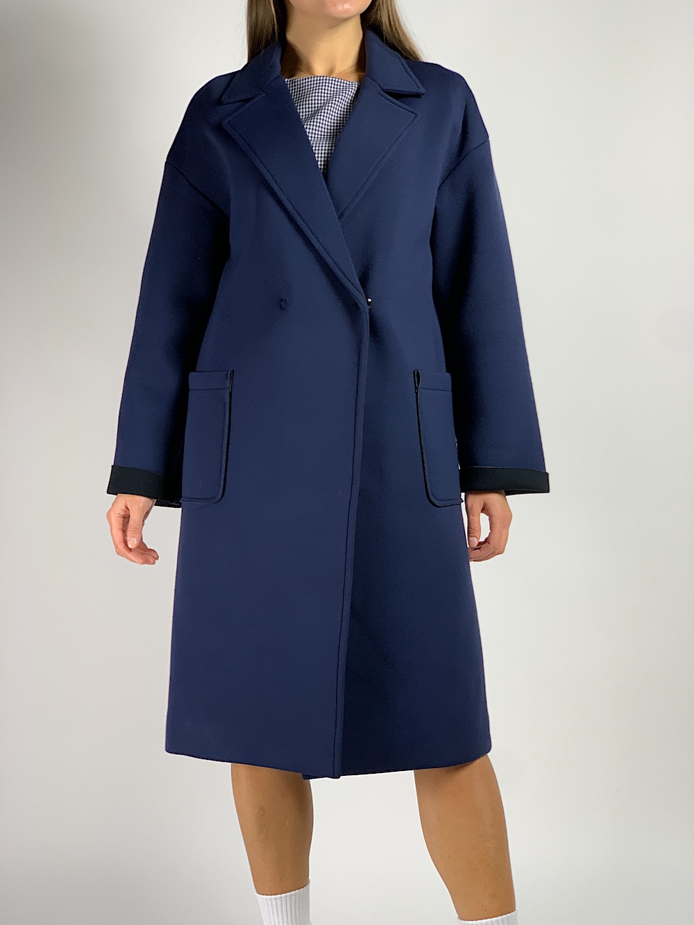 Темно сине неапленове пальто з кишенями італійського бренду Imperial